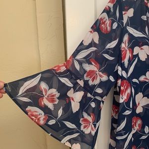 Sheer Floral Blouse Navy/Red/White